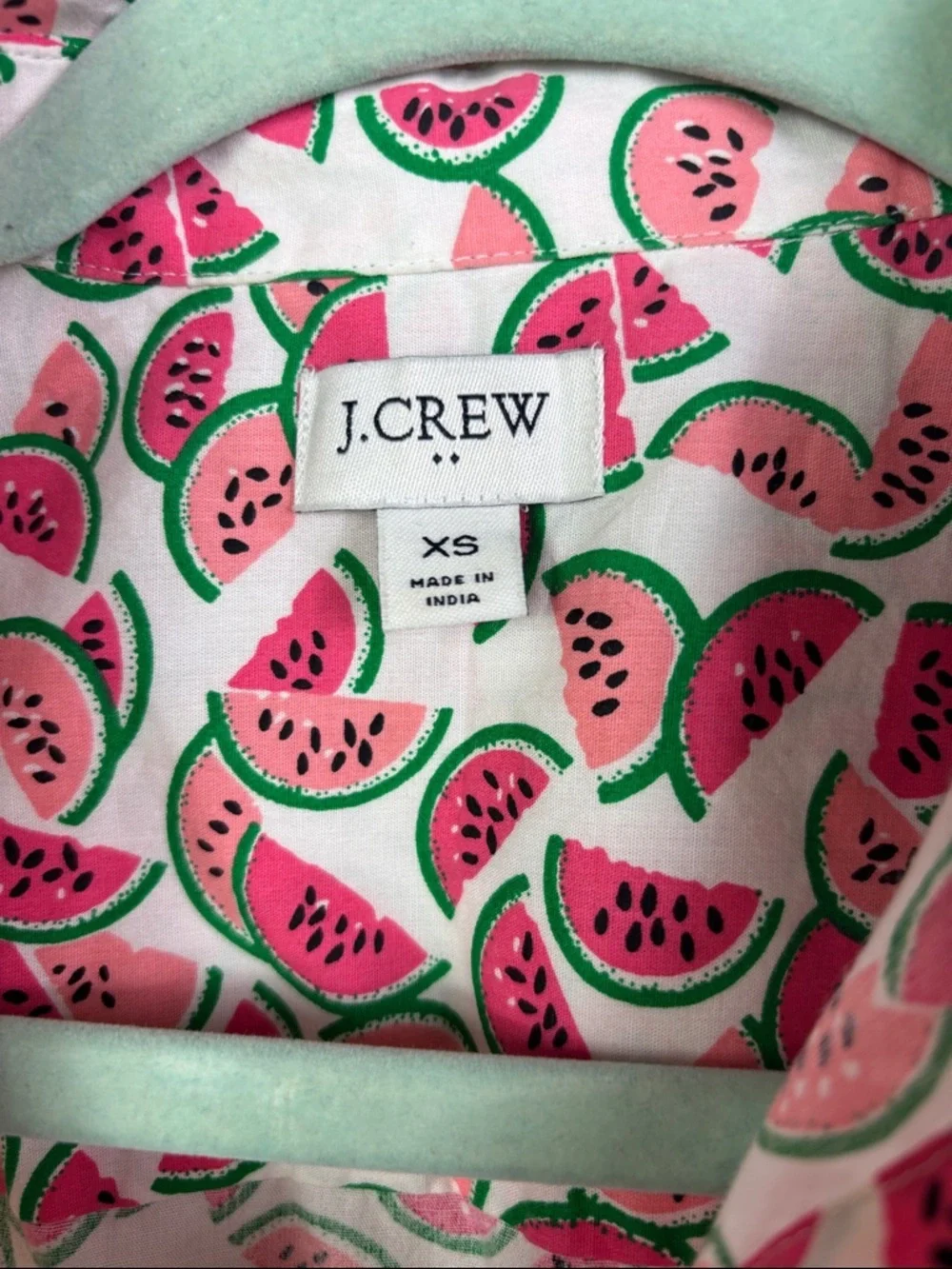 J. Crew Watermelon Pattern Short Sleeve Collared Button Down Shirt sz XS